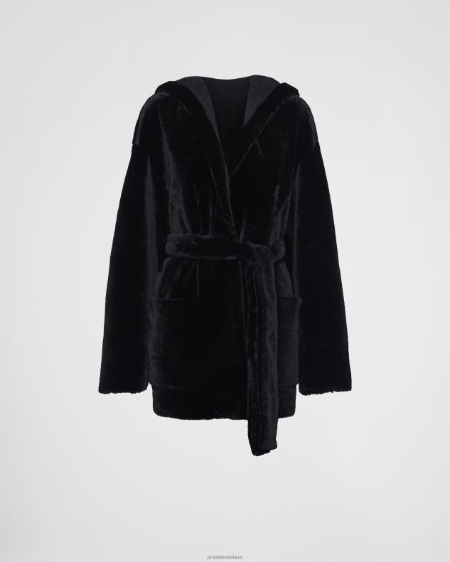 Prada odev čierna ženy shearling caban bunda 602LP534