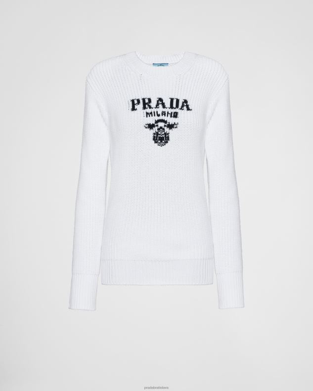 Prada odev biely ženy bavlnený sveter s výstrihom 602LP318